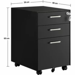 SONGMICS Caisson De Bureau, Placard De Rangement Mobile, Avec Roulettes, Pour Documents Et Dossier Suspendu, Avec 3 Tiroirs Et Serrure, En Acier, Noir OFC010B01 - Noir -SONGMICS Soldes 68259103 5