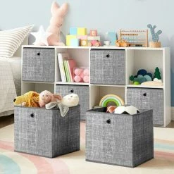 SONGMICS Boîtes De Rangement Pliables, Lot De 6, Cubes, Bacs, Paniers, Coffres, En Tissu Non-tissé, 30 X 30 X 30 Cm, Pour Jouets, Vêtements, Gris Chiné RFB02LG-3 - Gris Chiné