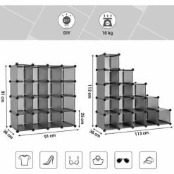 SONGMICS Armoire à Chaussures à 15 Compartiments, Armoire Modulable, Étagère De Bricolage, Placard Avec Rangements, Pour Vêtements, Jouets, Sacs, Gris LPC44G - Gris -SONGMICS Soldes 68412932 4