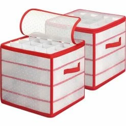 SONGMICS Boîtes De Rangement Pour Boules De Noël, Lot De 2, Organisateurs En Plastique, 128 Compartiments, Cloisons Amovibles, 34,5 X 34,5 X 34 Cm, Semi-Transparent Et Rouge RFB029T02 - Semi-Transparent Et Rouge -SONGMICS Soldes 68412933 3