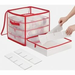 SONGMICS Boîtes De Rangement Pour Boules De Noël, Lot De 2, Organisateurs En Plastique, 128 Compartiments, Cloisons Amovibles, 34,5 X 34,5 X 34 Cm, Semi-Transparent Et Rouge RFB029T02 - Semi-Transparent Et Rouge -SONGMICS Soldes 68412933 4