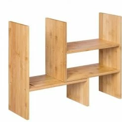 SONGMICS Organisateur De Bureau Modulable à 3 Formes, Rangement De Bureau Réglable Peu Encombrant, Petite Décoration De Bibliothèque, Pour Bureau, Cuisine Et Salle De Bain, Bambou Naturel OFS45NL - Bambou Naturel