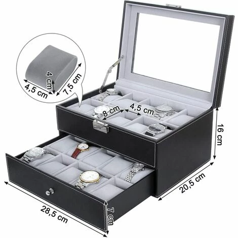 SONGMICS Boîte à Montre 20 Montres JWB020 - Noir 7 SONGMICS Boîte à Montre 20 Montres JWB020 - Noir – Image 5