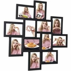 SONGMICS Cadre Photo, Pêle-mêle, Capacité 12 Photos De 10 X 15 Cm, Nécessite Assemblage, Cadeau Noel, Vitre En Verre, Noir RPF22BK - Noir