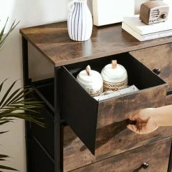 SONGMICS Commode, Meuble De Rangement, Avec 5 Tiroirs En Tissu, Devant Et Dessus En MDF, Style Industriel, Pour Salon, Couloir, Chambre D'enfant, Marron Rustique Et Noir LGS45H - Marron Rustique Et Noir -SONGMICS Soldes 68600049 4