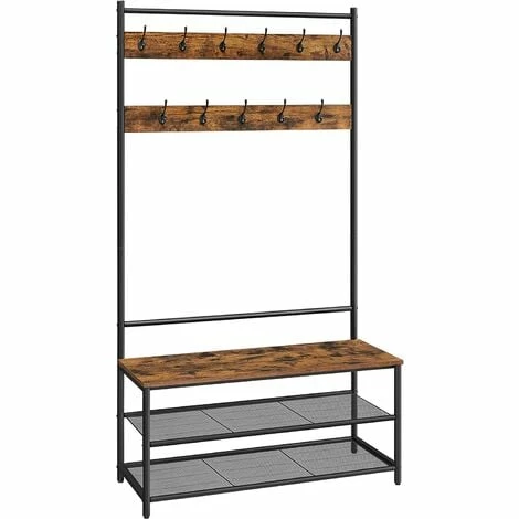 VASAGLE Porte-Manteau Sur Pieds, Meuble Entrée, Vestiaire Industriel, Avec Banc à Chaussures, 11 Crochets, Étagères Réglables, Pour Entrée, Couloir, Chambre, Marron Rustique Et Noir Par SONGMICS HSR410B01 - Marron Rustique Et Noir 4 VASAGLE Porte-Manteau Sur Pieds, Meuble Entrée, Vestiaire Industriel, Avec Banc à Chaussures, 11 Crochets, Étagères Réglables, Pour Entrée, Couloir, Chambre, Marron Rustique Et Noir Par SONGMICS HSR410B01 - Marron Rustique Et Noir – Image 2