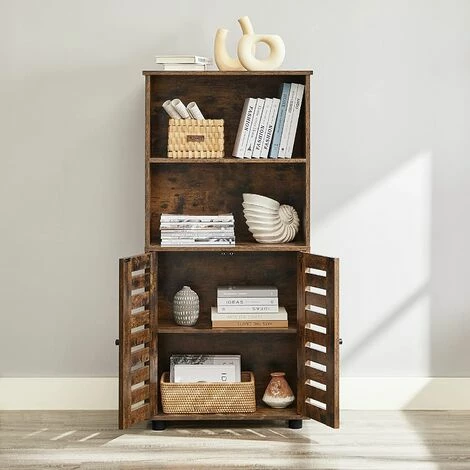 VASAGLE Bibliothèque, Meuble De Rangement, Étagère De Cuisine, Avec Porte à Persiennes, 2 Compartiments Ouverts, Étagère Réglable En Hauteur, Avec Pieds, Pour Salon, Chambre, Marron Rustique Par SONGMICS BBK161T01 - Marron Rustique 4 VASAGLE Bibliothèque, Meuble De Rangement, Étagère De Cuisine, Avec Porte à Persiennes, 2 Compartiments Ouverts, Étagère Réglable En Hauteur, Avec Pieds, Pour Salon, Chambre, Marron Rustique Par SONGMICS BBK161T01 - Marron Rustique – Image 2