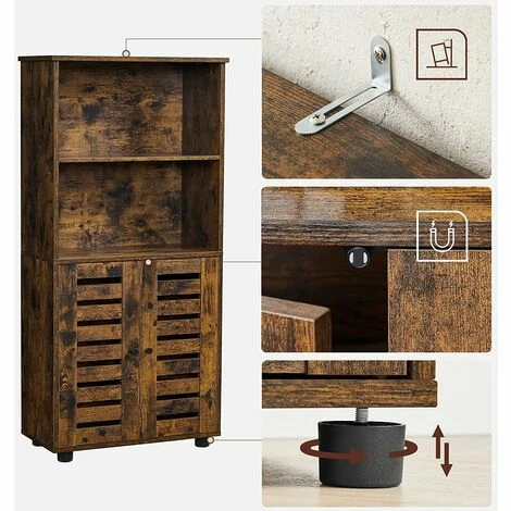 VASAGLE Bibliothèque, Meuble De Rangement, Étagère De Cuisine, Avec Porte à Persiennes, 2 Compartiments Ouverts, Étagère Réglable En Hauteur, Avec Pieds, Pour Salon, Chambre, Marron Rustique Par SONGMICS BBK161T01 - Marron Rustique 6 VASAGLE Bibliothèque, Meuble De Rangement, Étagère De Cuisine, Avec Porte à Persiennes, 2 Compartiments Ouverts, Étagère Réglable En Hauteur, Avec Pieds, Pour Salon, Chambre, Marron Rustique Par SONGMICS BBK161T01 - Marron Rustique – Image 4