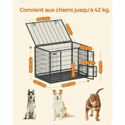FEANDREA Cage Pour Chien Lourd, 107 X 70 X 74,9 Cm, Pour Chiens De Taille Grande Et Moyennet, Anti-Fugue, Double Porte Amovible, Nettoyage Facile, Parc à Chiens, Noir Par SONGMICS PPD001B01 - Noir -SONGMICS Soldes 70301245 5