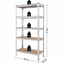 SONGMICS Strong Etagère De Rangement 180 X 90 X 40cm Charge Lourde Acier Resistant Clipsable Avec MDF 5 Tablettes, Capacité De 875kg, GLR40SV - Gris -SONGMICS Soldes 7745514 5