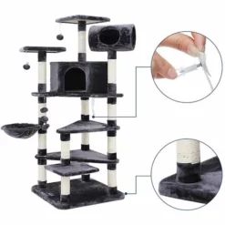 FEANDREA Arbre à Chat Hauteur De 165cm Tronc Pour Aiguiser Les Griffes Grande Dimension Niche Luxueuse Pour Chats Salle De Jeux Multi Niveaux Gris Par SONGMICS PCT17G - Gris -SONGMICS Soldes 8247233 3