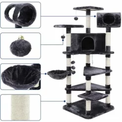 FEANDREA Arbre à Chat Hauteur De 165cm Tronc Pour Aiguiser Les Griffes Grande Dimension Niche Luxueuse Pour Chats Salle De Jeux Multi Niveaux Gris Par SONGMICS PCT17G - Gris -SONGMICS Soldes 8247233 4
