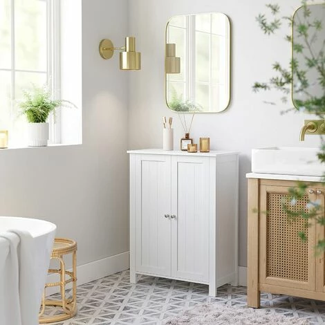SONGMICS Meuble De Salle De Bain Meuble De Rangement 2 Portes Battantes 3 Cassier Séparateurs Amovibles Dimensions Du Produit: 60 X 30 X 80cm Blanc BCB60W 4 SONGMICS Meuble De Salle De Bain Meuble De Rangement 2 Portes Battantes 3 Cassier Séparateurs Amovibles Dimensions Du Produit: 60 X 30 X 80cm Blanc BCB60W – Image 2