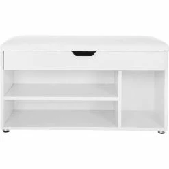 VASAGLE Banc à Chaussures, Meuble D’entrée, Rembourrée, 3 Compartiments Et 1 Coffre, Étagère à Chaussures, Salon, Entrée, Chambre à Coucher, Charge 150 Kg, Style Industriel, Blanc Par SONGMICS LHS30W