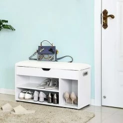 VASAGLE Banc à Chaussures, Meuble D’entrée, Rembourrée, 3 Compartiments Et 1 Coffre, Étagère à Chaussures, Salon, Entrée, Chambre à Coucher, Charge 150 Kg, Style Industriel, Blanc Par SONGMICS LHS30W -SONGMICS Soldes 8684956 3