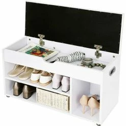 VASAGLE Banc à Chaussures, Meuble D’entrée, Rembourrée, 3 Compartiments Et 1 Coffre, Étagère à Chaussures, Salon, Entrée, Chambre à Coucher, Charge 150 Kg, Style Industriel, Blanc Par SONGMICS LHS30W -SONGMICS Soldes 8684956 4