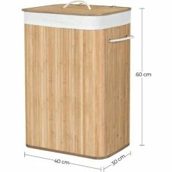 SONGMICS Corbeille à Linge, Panier à Linge En Bambou Pliable, Rectangulaire, Avec Sac Amovible Lavable, 3 Poignées, 40 X 30 X 60 Cm, Couleur Boisée LCB10Y - Boisée -SONGMICS Soldes 8766334 5