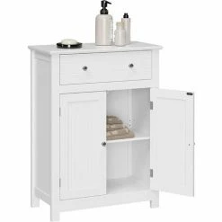 VASAGLE Meuble De Salle De Bains Avec Tiroir Et Cloison Amovible Placard Style Cottage Meuble De Rangement Blanc 60 X 30 X 80cm (L X L X H) Par SONGMICS BBC61WT - Blanc
