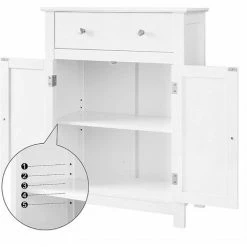VASAGLE Meuble De Salle De Bains Avec Tiroir Et Cloison Amovible Placard Style Cottage Meuble De Rangement Blanc 60 X 30 X 80cm (L X L X H) Par SONGMICS BBC61WT - Blanc -SONGMICS Soldes 8842808 3