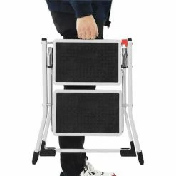 SONGMICS Escabeau à 2 Marches, Marche-Pieds Pliable, Largeur De Marche 20 Cm, Caoutchouc Antidérapant, Avec Poignée, Charge 150 Kg, En Acier, Avec Certificat TÜV GS,Blanc Et Noir GSL02WT - Blanc Et Noir -SONGMICS Soldes 8920354 3