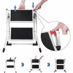 SONGMICS Escabeau à 2 Marches, Marche-Pieds Pliable, Largeur De Marche 20 Cm, Caoutchouc Antidérapant, Avec Poignée, Charge 150 Kg, En Acier, Avec Certificat TÜV GS,Blanc Et Noir GSL02WT - Blanc Et Noir -SONGMICS Soldes 8920354 4
