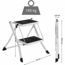 SONGMICS Escabeau à 2 Marches, Marche-Pieds Pliable, Largeur De Marche 20 Cm, Caoutchouc Antidérapant, Avec Poignée, Charge 150 Kg, En Acier, Avec Certificat TÜV GS,Blanc Et Noir GSL02WT - Blanc Et Noir -SONGMICS Soldes 8920354 5