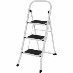 SONGMICS Échelle Domestique à 3 Marche, Pliable, Largeur De Marche 20 Cm, Antidérapant, Avec Barre D’Appui, Charge 150 Kg, En Acier, Testé Par SGS, Blanc Et Noir GSL03WT - Blanc Et Noir