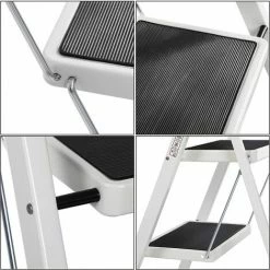 SONGMICS Échelle Domestique à 3 Marche, Pliable, Largeur De Marche 20 Cm, Antidérapant, Avec Barre D’Appui, Charge 150 Kg, En Acier, Testé Par SGS, Blanc Et Noir GSL03WT - Blanc Et Noir -SONGMICS Soldes 8920355 4