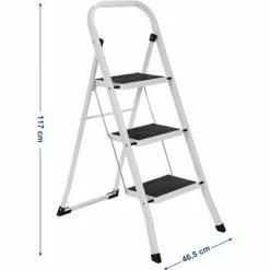 SONGMICS Échelle Domestique à 3 Marche, Pliable, Largeur De Marche 20 Cm, Antidérapant, Avec Barre D’Appui, Charge 150 Kg, En Acier, Testé Par SGS, Blanc Et Noir GSL03WT - Blanc Et Noir -SONGMICS Soldes 8920355 5