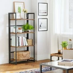 VASAGLE Étagère De Rangement, Bibliothèque, Support De Rangement Pliable, Étagère à 4 Niveaux, Étagère Multifonctionnelle, Montage Facile, Avec Cadre Métallique, Vintage, Noir Par SONGMICS LLS88X - Vintage, Noir