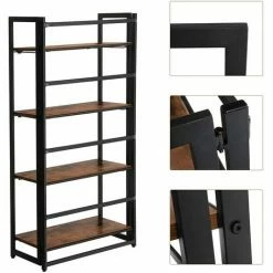 VASAGLE Étagère De Rangement, Bibliothèque, Support De Rangement Pliable, Étagère à 4 Niveaux, Étagère Multifonctionnelle, Montage Facile, Avec Cadre Métallique, Vintage, Noir Par SONGMICS LLS88X - Vintage, Noir -SONGMICS Soldes 8920361 4