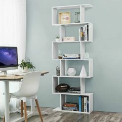 SONGMICS Bibliothèque En Bois Étagère DE 6 Niveaux Contemporaine Cloison Pour Séparer La Pièce Meuble Rangement Blanche LBC61WT - Blanc -SONGMICS Soldes 8939785 3