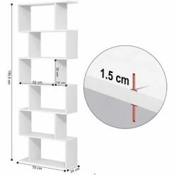 SONGMICS Bibliothèque En Bois Étagère DE 6 Niveaux Contemporaine Cloison Pour Séparer La Pièce Meuble Rangement Blanche LBC61WT - Blanc -SONGMICS Soldes 8939785 5