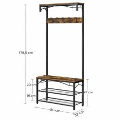 VASAGLE Vestiaire Au Style Rustique, Meuble D’entrée, Avec Étagère à Chaussures, Banc Et Crochets, Armature En Métal Mat, Par SONGMICS HSR45BX - Noir, Bois Vintage 11 VASAGLE Vestiaire Au Style Rustique, Meuble D’entrée, Avec Étagère à Chaussures, Banc Et Crochets, Armature En Métal Mat, Par SONGMICS HSR45BX - Noir, Bois Vintage -SONGMICS Soldes 8972007 5