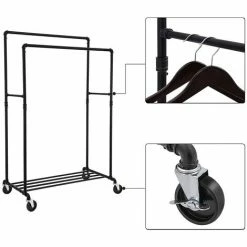 SONGMICS Porte-Manteau EnTube Avec Les Roulettes, Charge 110kg, Deux Barres De Suspension Mobile, Étagère En Métal, Grade Commercial, Noir HSR60B - Noir -SONGMICS Soldes 8972008 4