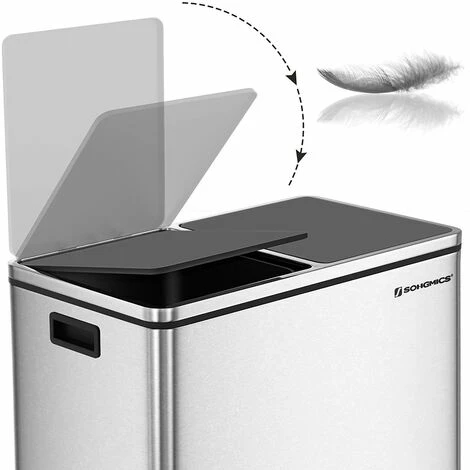 SONGMICS Double Poubelle, 2 X 30L, Poubelle à Pédale En Métal, Avec Double Compartiment, Seau Interne En Plastique Et Couvercle à Charnière, Poignée, Fermeture Souple, Hermétique,Argent LTB60NL 5 SONGMICS Double Poubelle, 2 X 30L, Poubelle à Pédale En Métal, Avec Double Compartiment, Seau Interne En Plastique Et Couvercle à Charnière, Poignée, Fermeture Souple, Hermétique,Argent LTB60NL – Image 3
